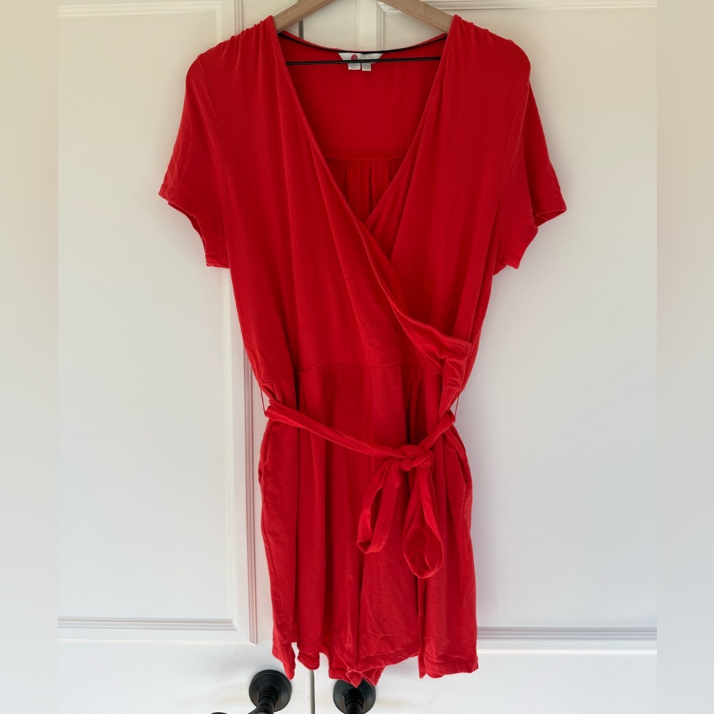 Boden Sz 16 Romper Cayenne Red With Pockets and tie belt